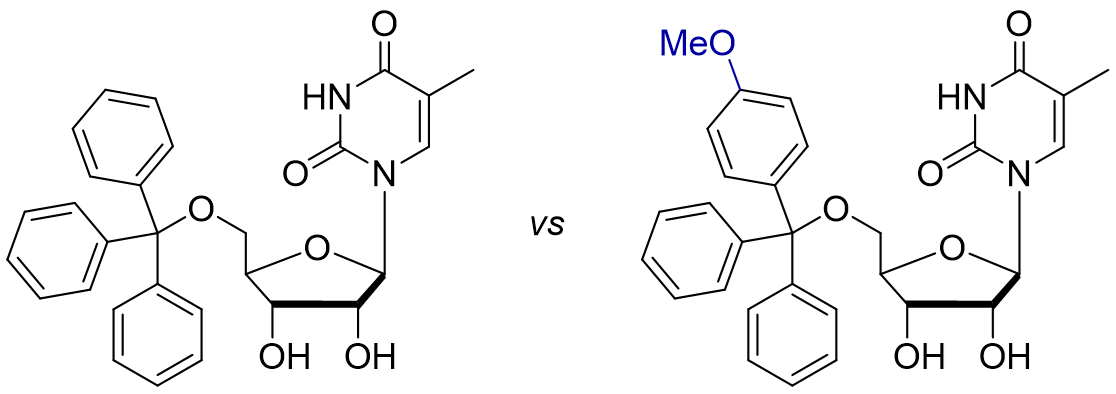 Para-methoxy trityl as a variant of the trityl protecting group 