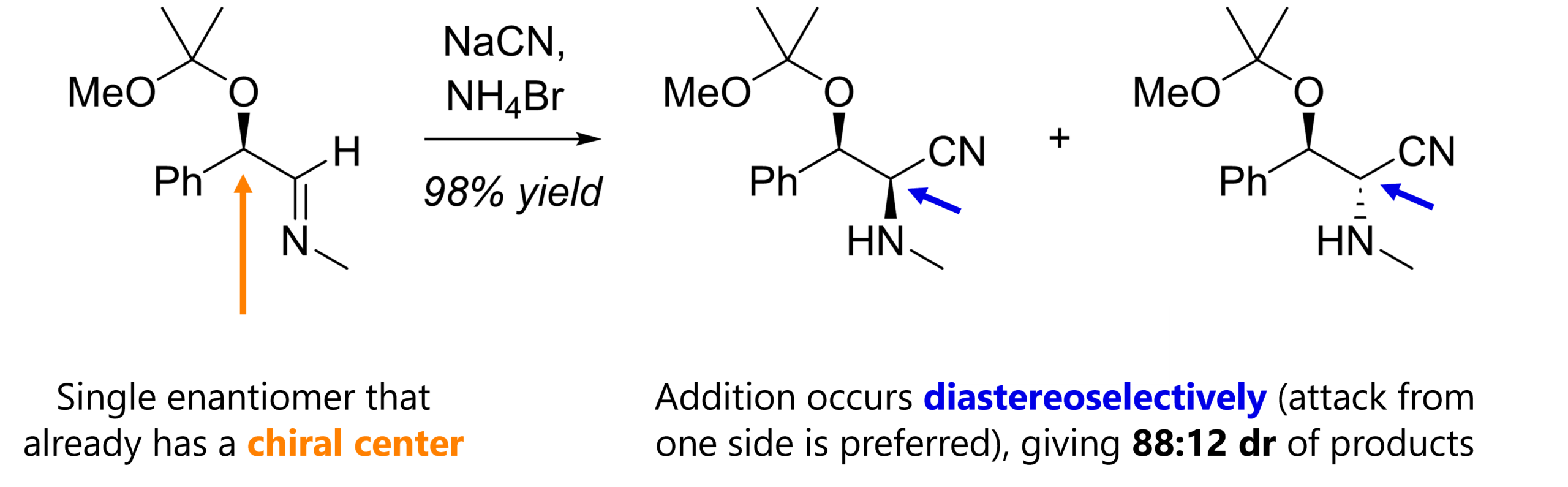 Diastereoselective Strecker synthesis using a chiral auxiliary