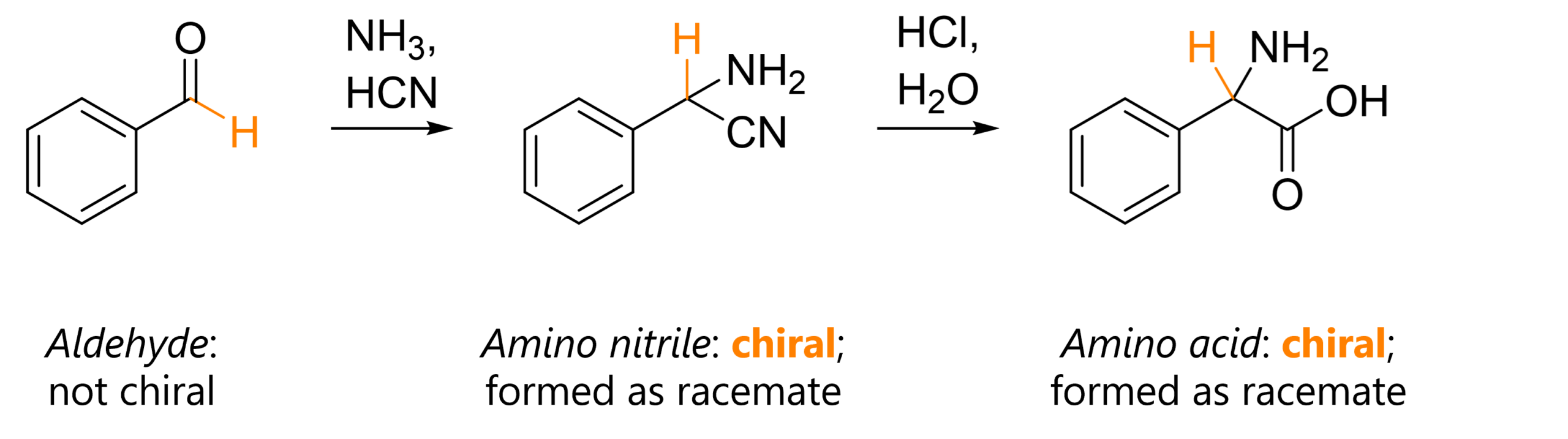 Strecker synthesis of phenylalanine